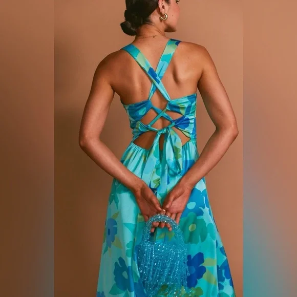 NWT Show Me Your Mumu Mina MIDI Maxi Blue Piccadilly Floral Dress | SIZE MEDIUM - Picture 4 of 9